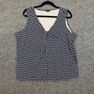 Talbots Shirt Womens 2X Blue Tank Top Vneck Plus Size Stretch Sleeveless
